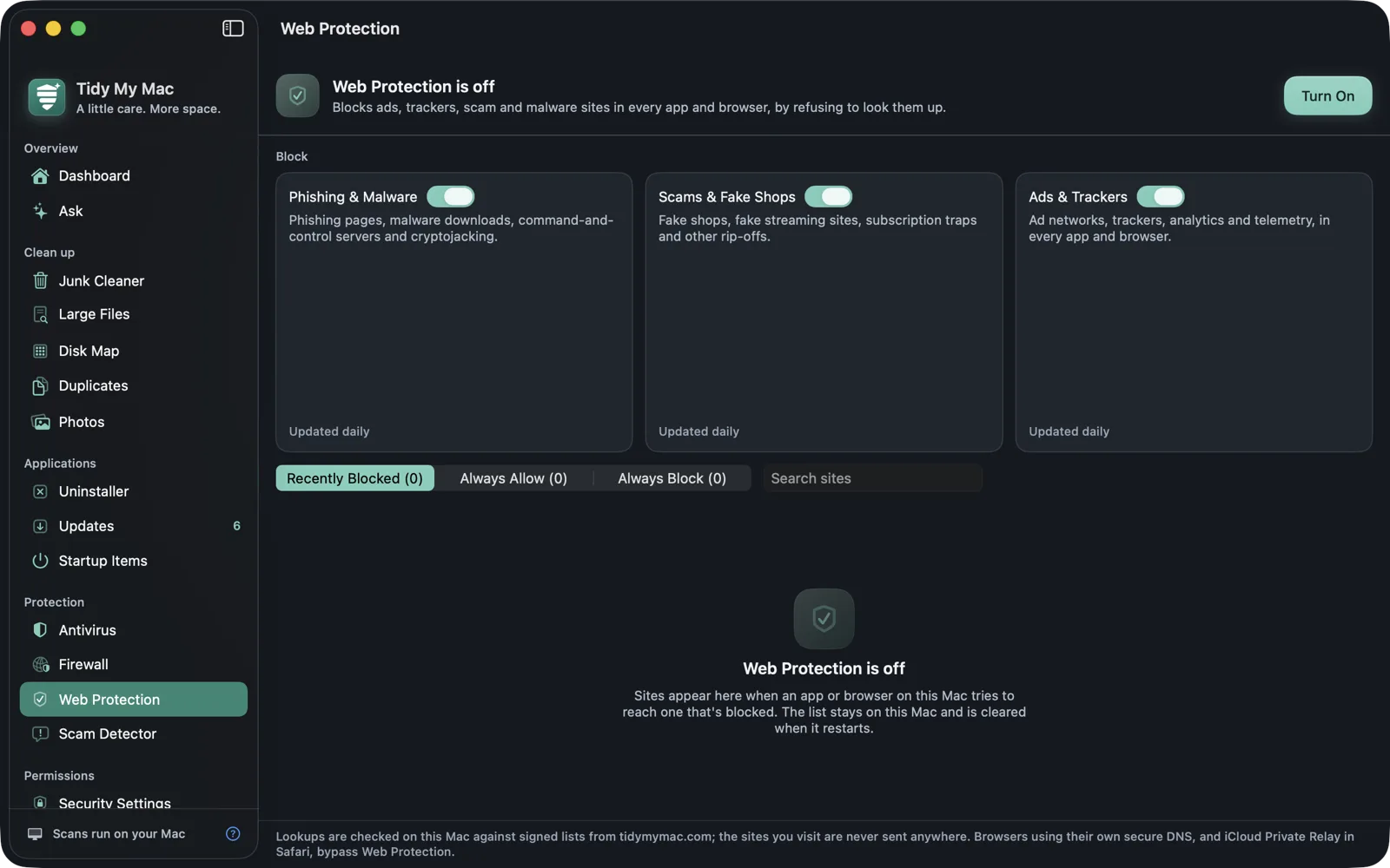 Web Protection with phishing and malware, scams and fake shops, and ads and trackers blocklists